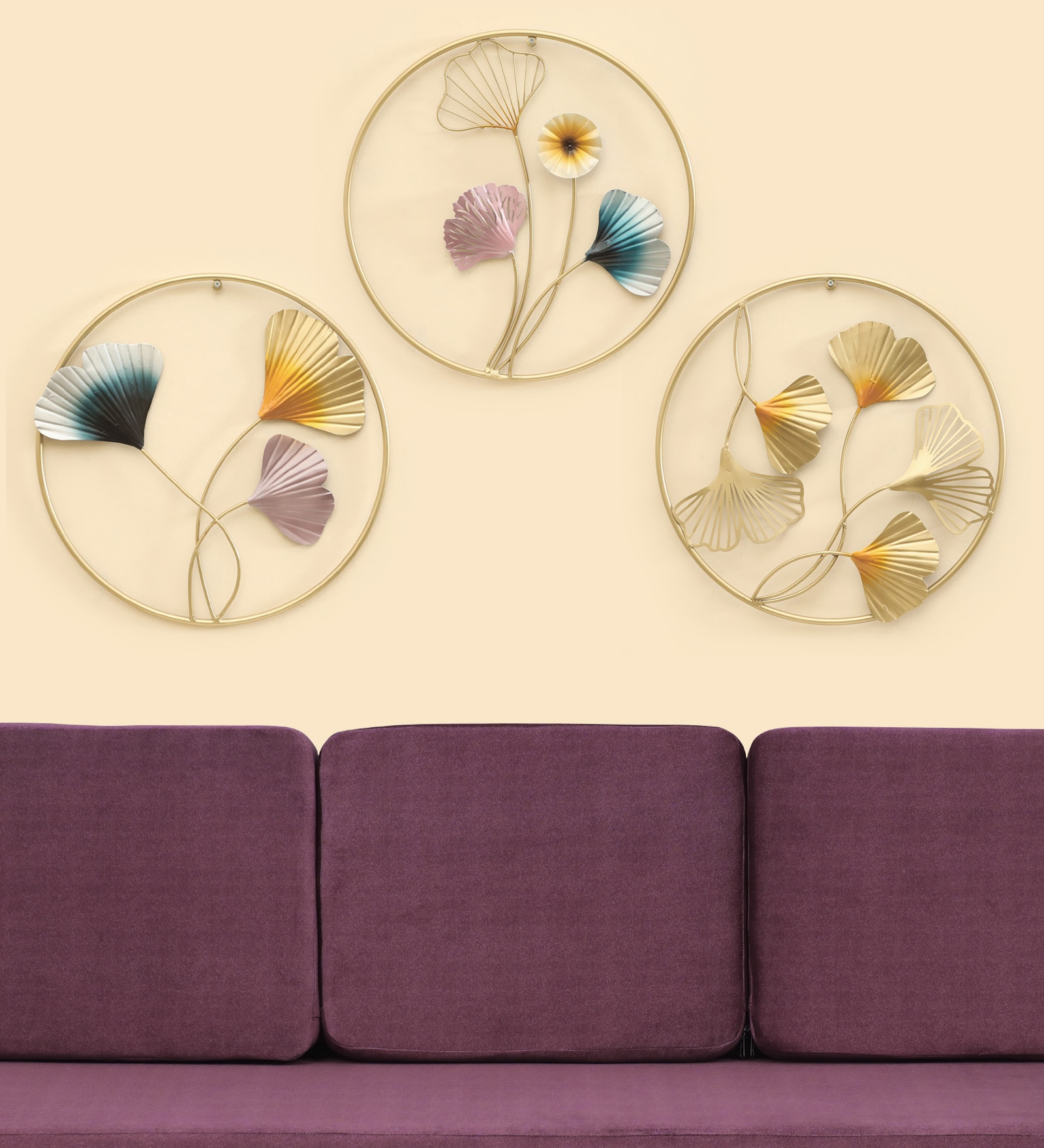 W-Asher Abstract Metal Wall Decor in Multicolor Set of 3 - Vedas Exports