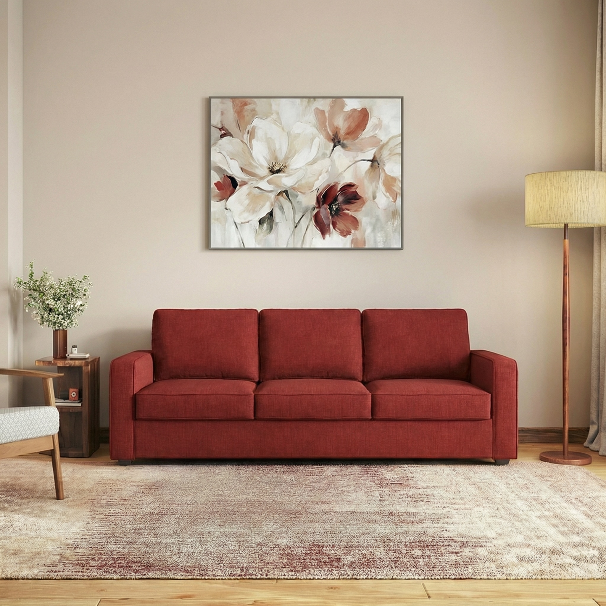 Apollo 3 Seater Fabric Sofa in Salsa Red Colour - Urban Ladder
