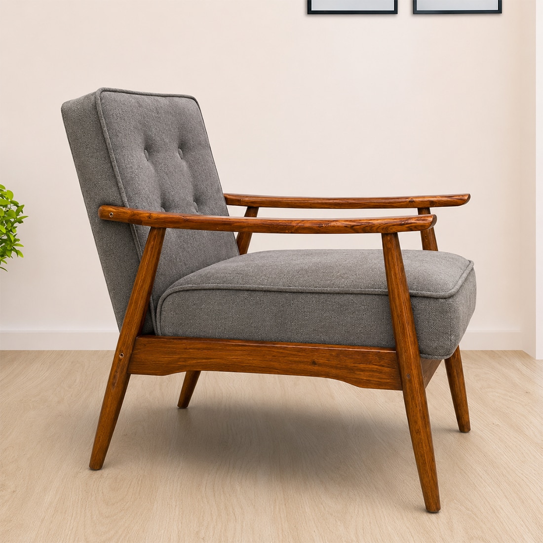 Armari Boucle Fabric Arm Chair in Grey Colour - KURSIWALLAH