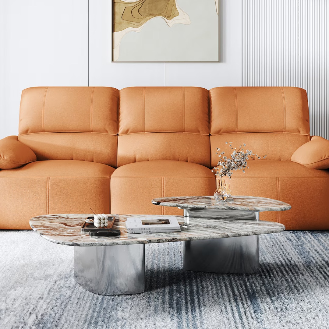 Leyton Metal Coffee Table In Fantasy Grey Marble And Chrome Base Finish