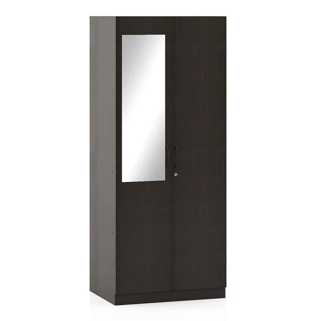 Zoey Engineered Wood 2 Door Wardrobe With Mirror in Dark Wenge Finish