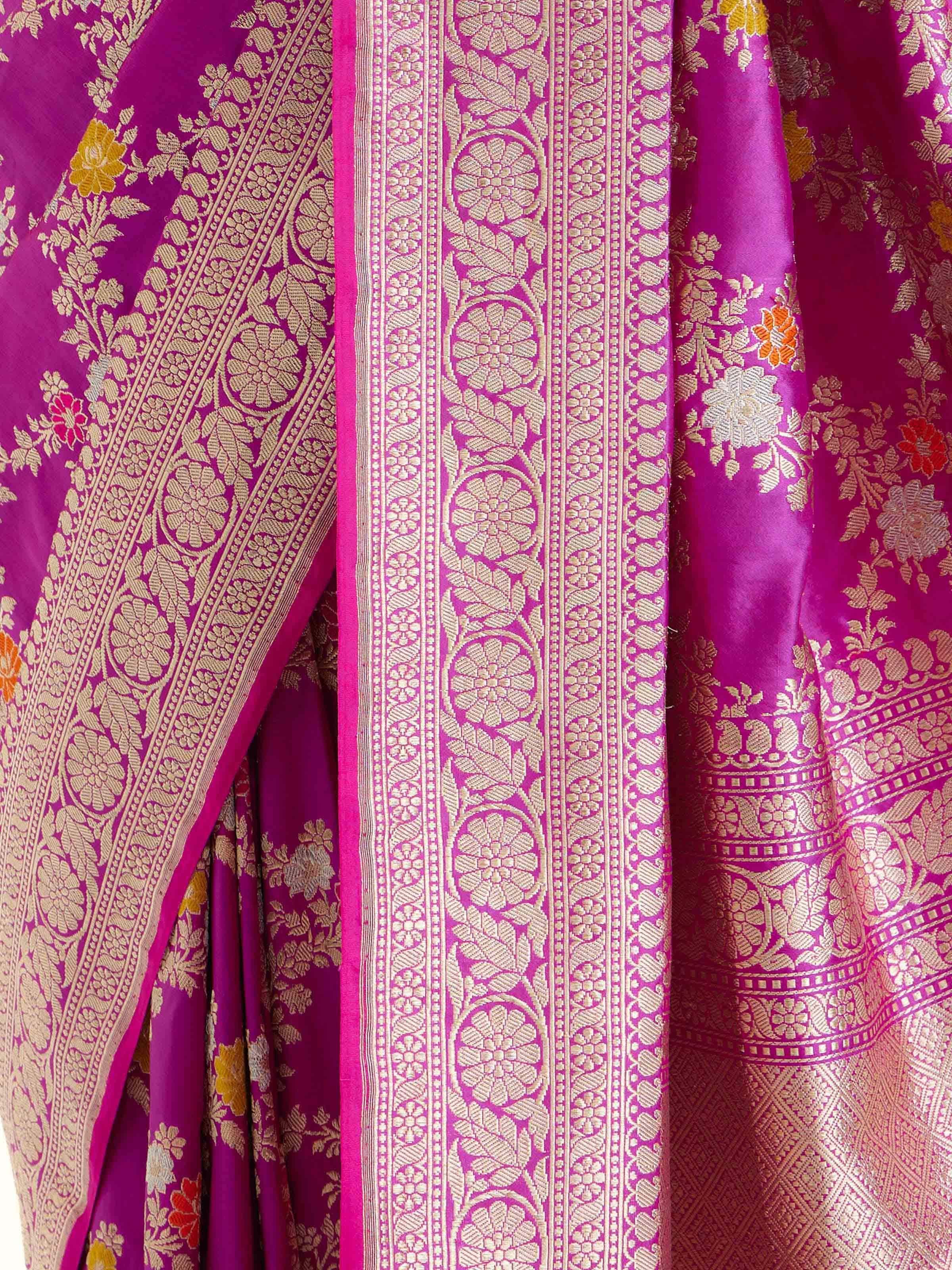 Magenta Banarasi Silk Kadwa Jaal Saree
