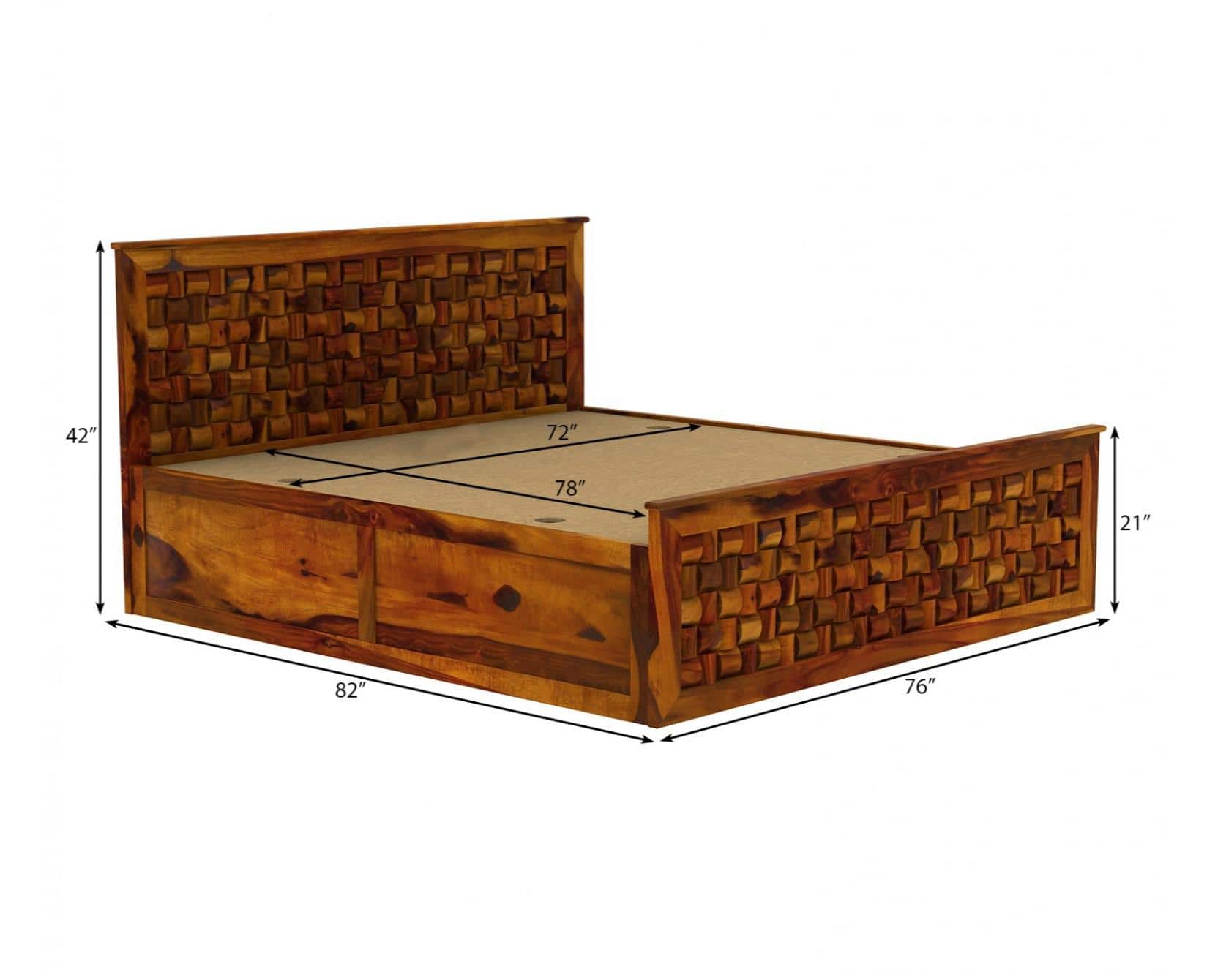 Moglis Solid Wood King Size Bed With Box Storage Bed In Honey Oak Finish