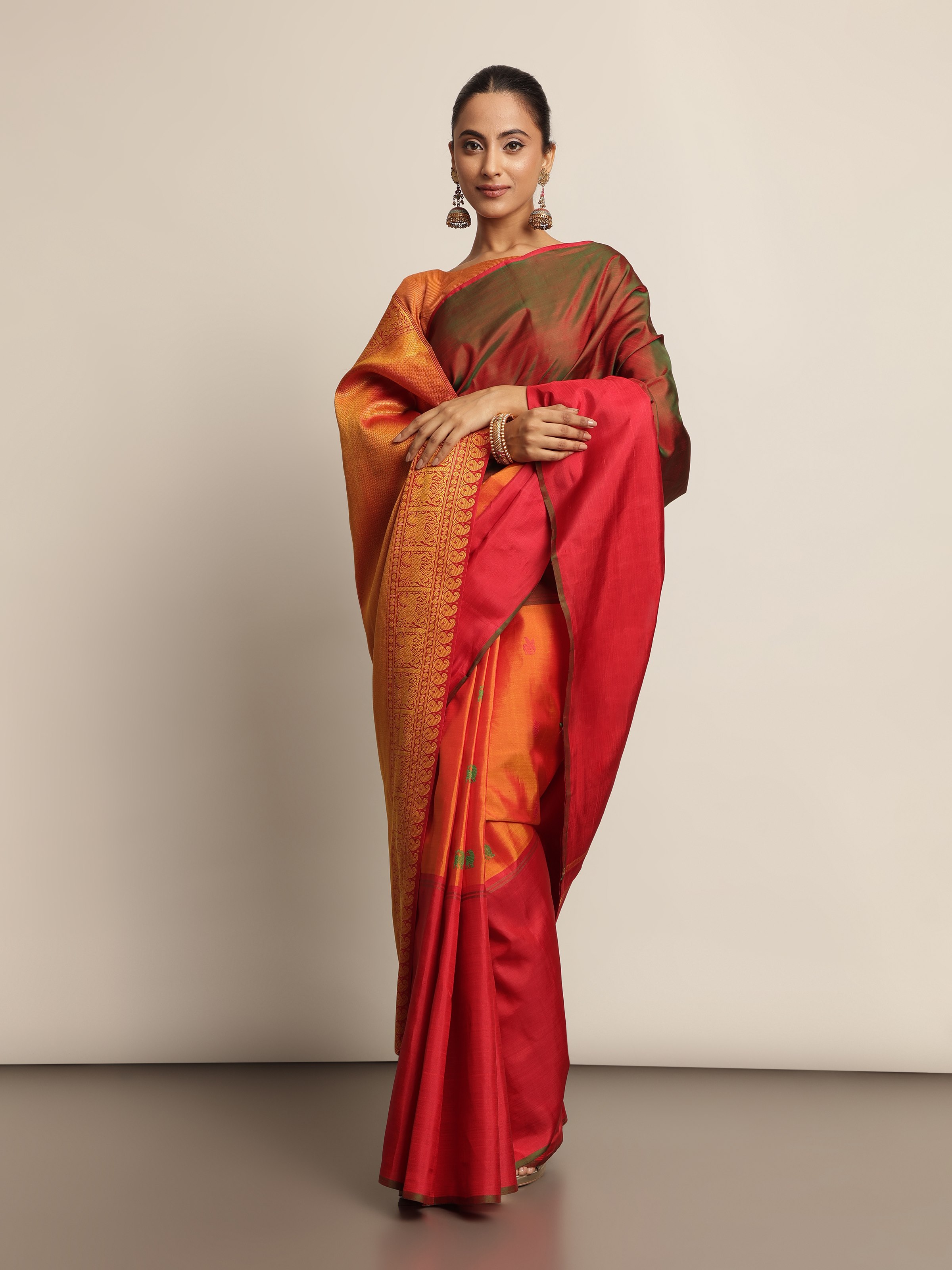 Orange Silk Kancheepuram Saree