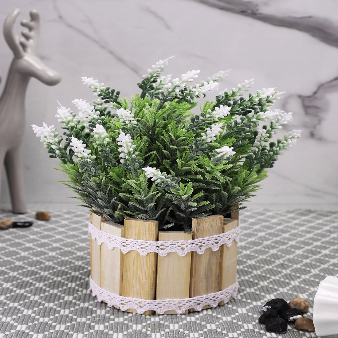 Artificial White Rosemary With Wood Sticks