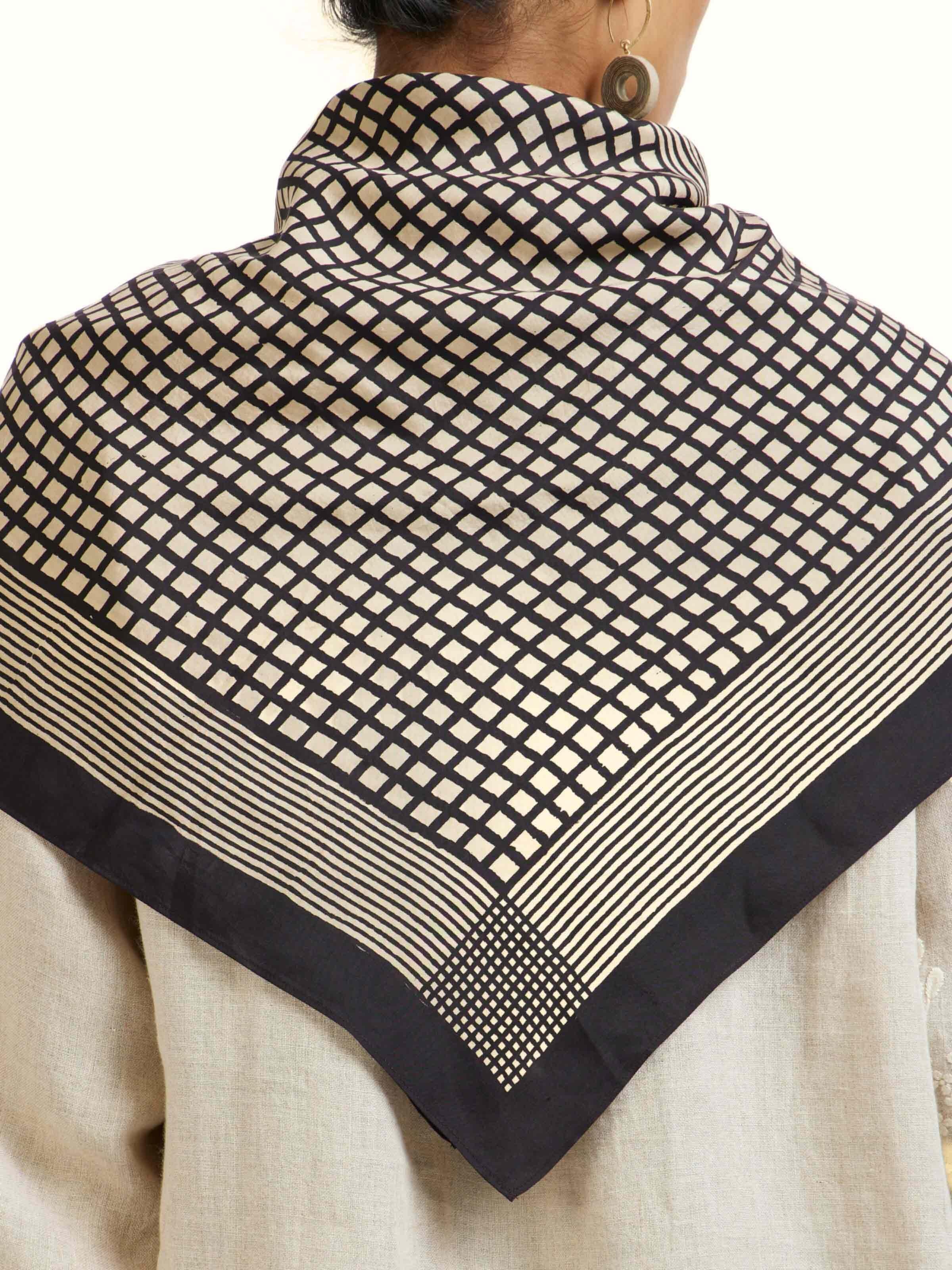 Black Silk Bagh Hand Block Printed Scarf