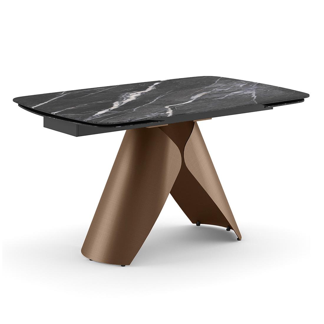 Aeris Ceramic 6 to 8 Seater Extendable Dining Table in Black Jade With Beck Dining Chair in Olive Leatherrete Fabric