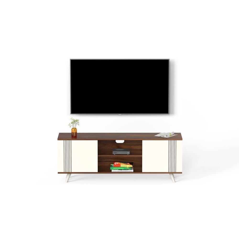 Harmond Engineering Wood Floor StandingTV Entertainment Unit Set Top Box Stand/TV Cabinet with Shelves for Books & Décor Display Unit Bed Living Room Upto 55 Inches (Brown Maple & White)