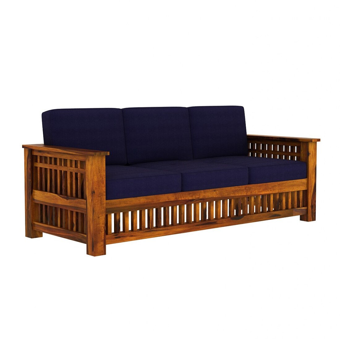 Anjani 3+1+1 Seater Wooden Sofa (BLUE Colour, Honey Finish)