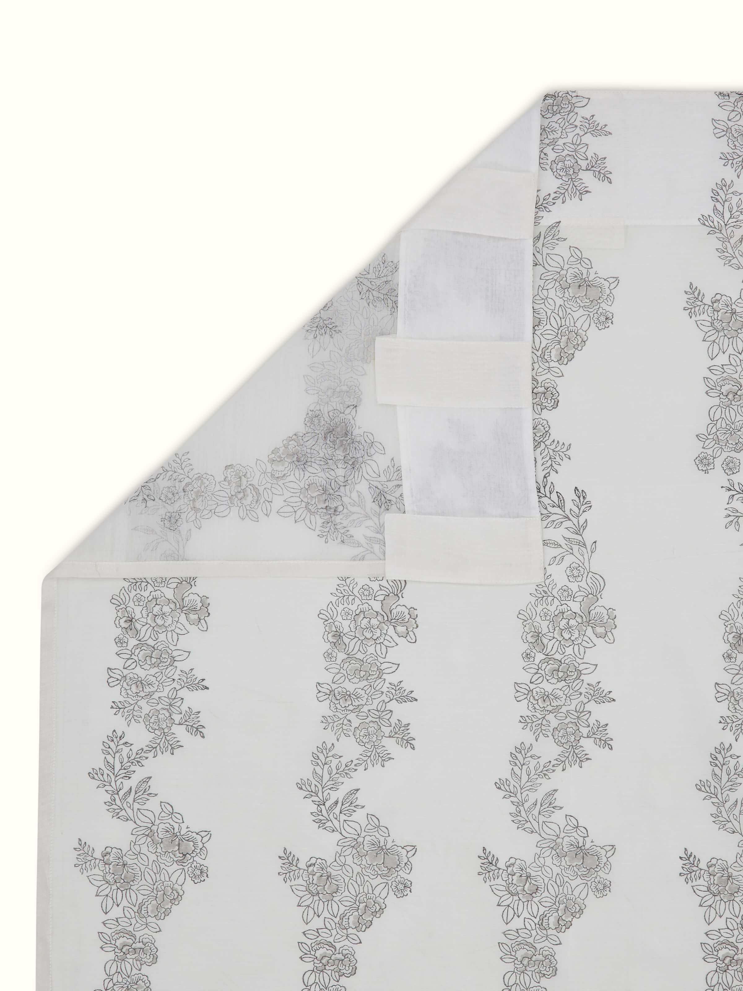 Shivranjini Grey Floral Stripe Cotton Silk Sanganeri Hand Block Printed Curtain (7 Ft)