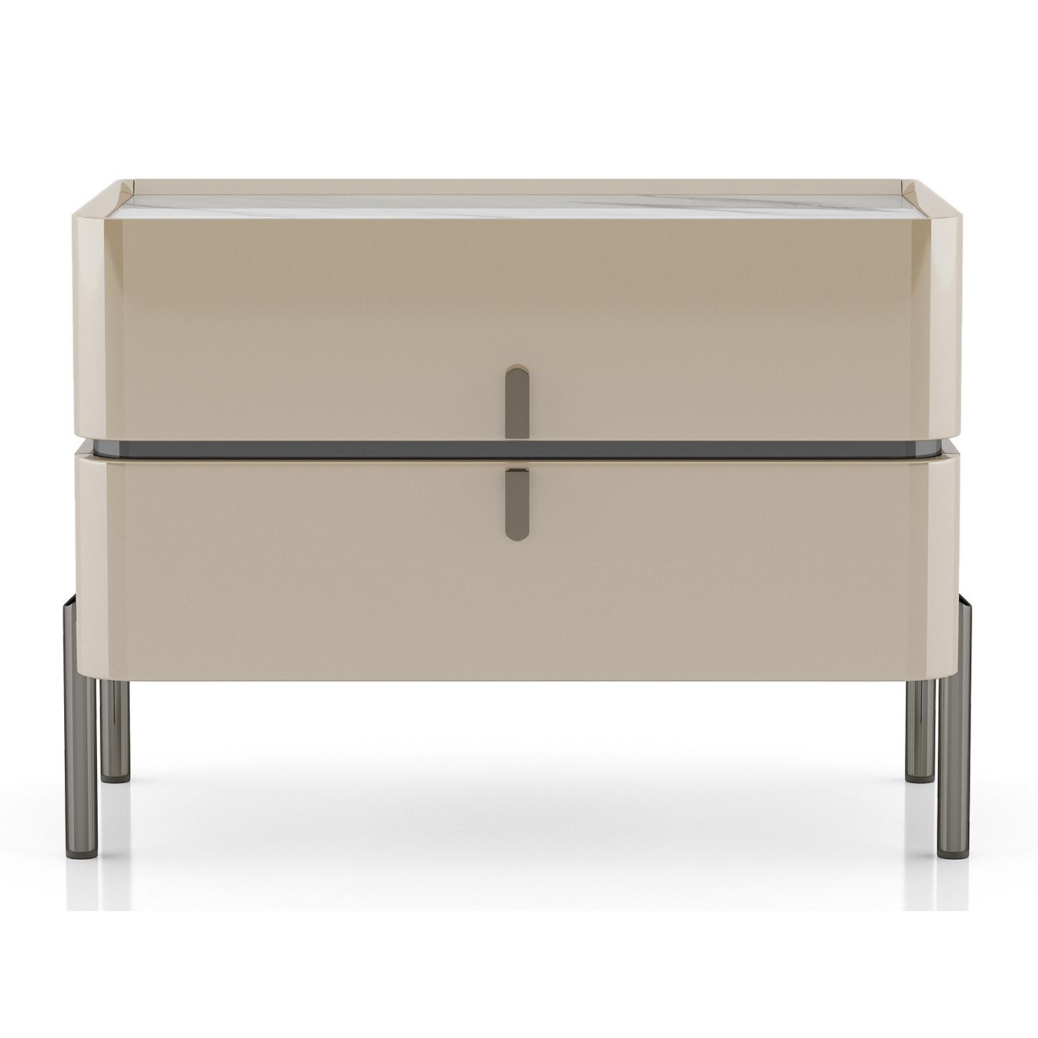 Naomi Bedside Table in High Gloss Beige Finish