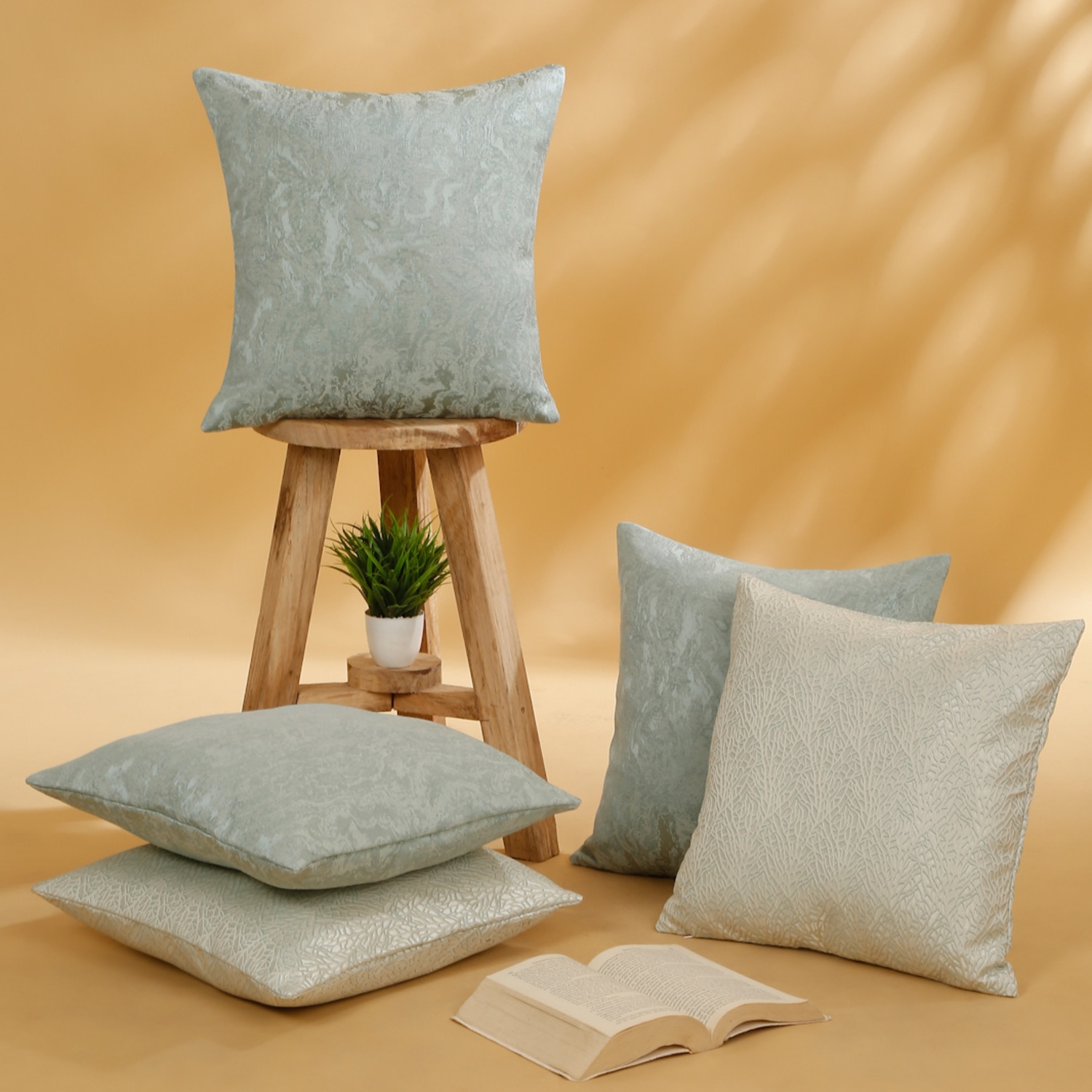 Set Of 5 Jacquard Square Cushion Covers - Rosarahome