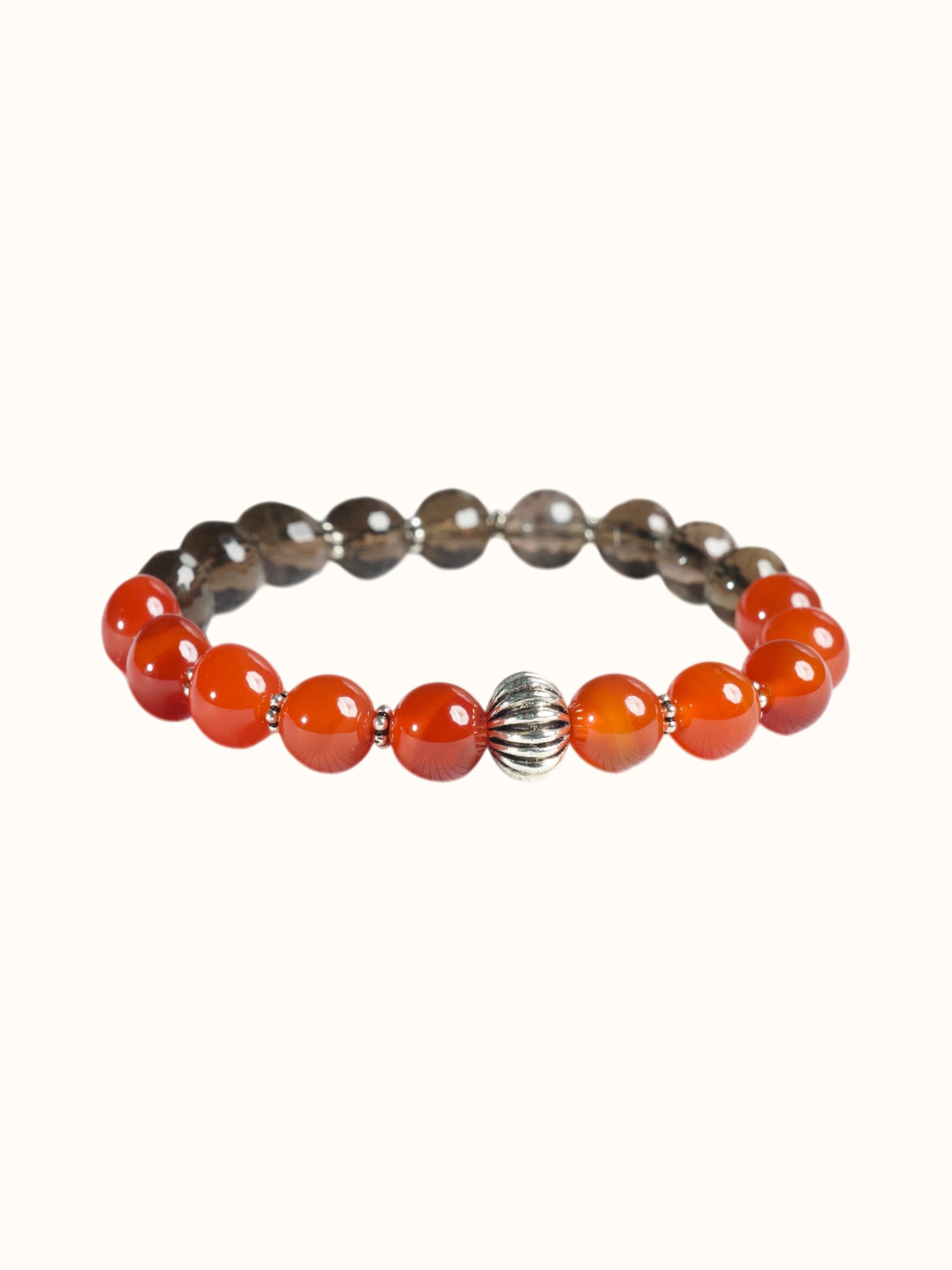 Gemstone Smoky Quartz & Red Onyx Silver Bracelet