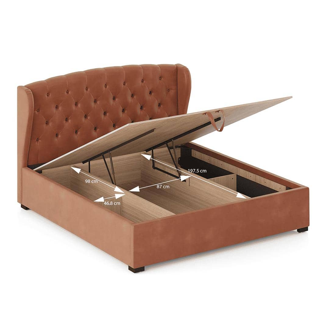 Holmebrook Upholstered Storage Bed In Hydraulic in King Size with Tan Leatherette Colour