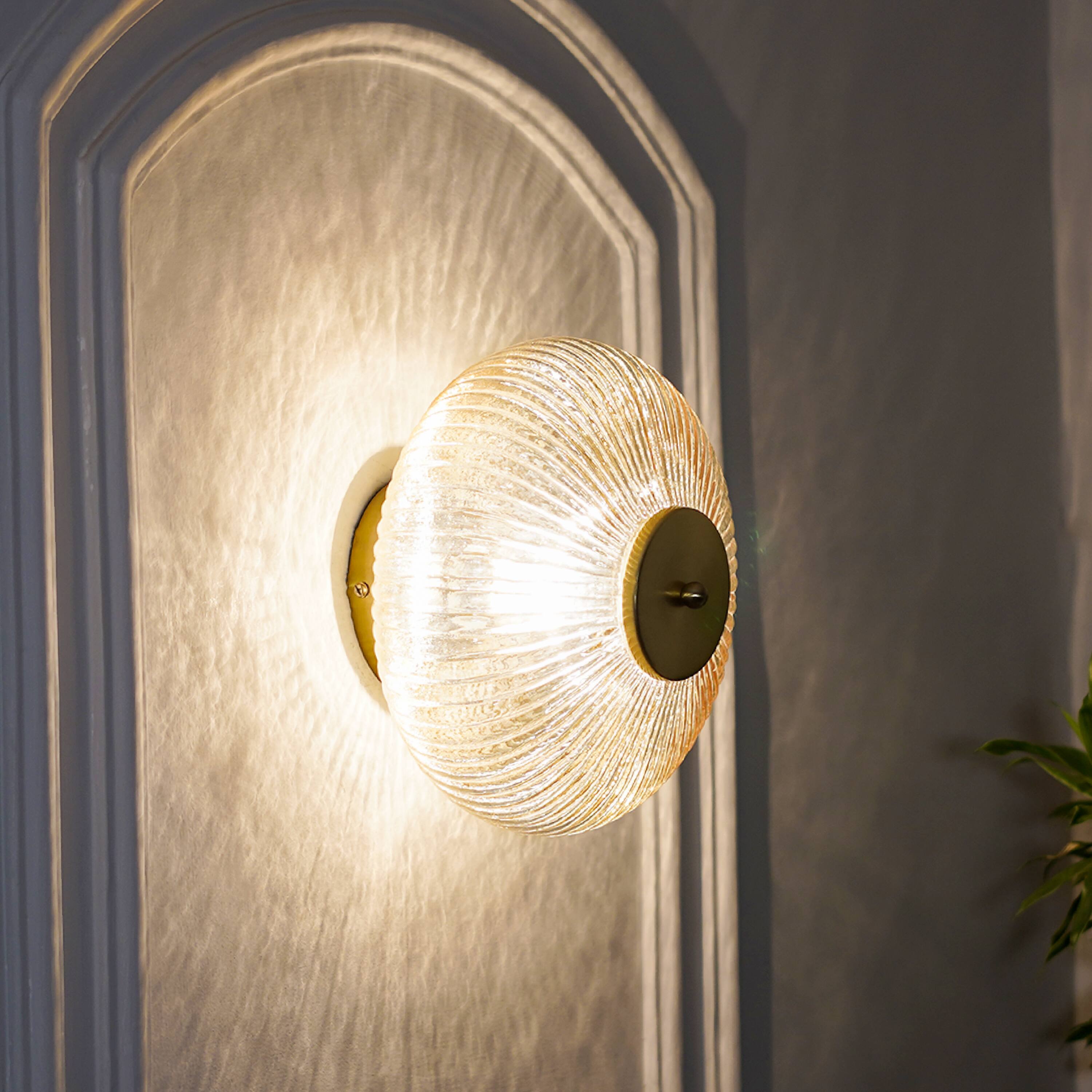 Maloto Amber Luster and Brass Metal Wall Light