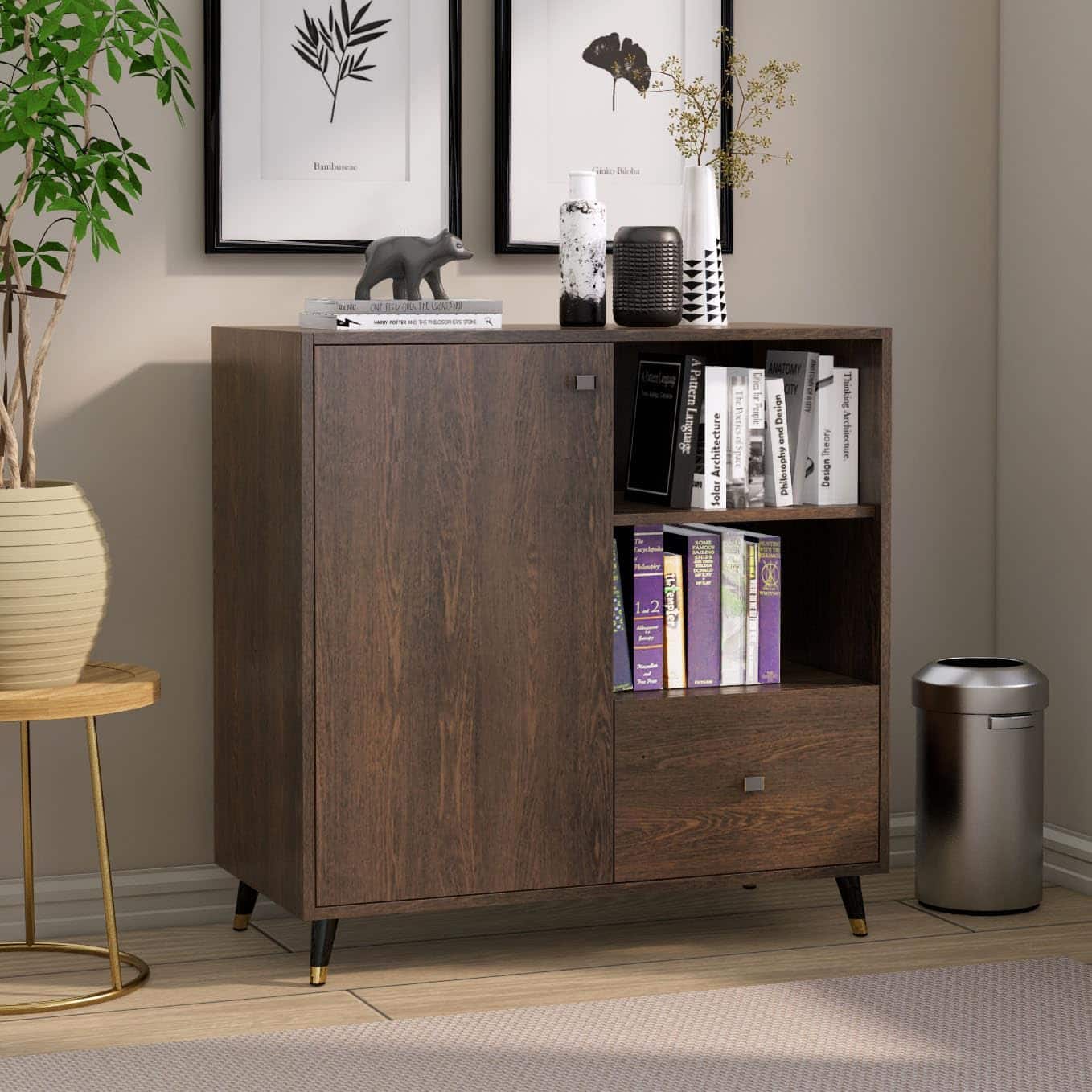 Hexa Engineered Wood Bookshelf Multipurpose Storage Rack in Flower Wenge Colour - HexaRed