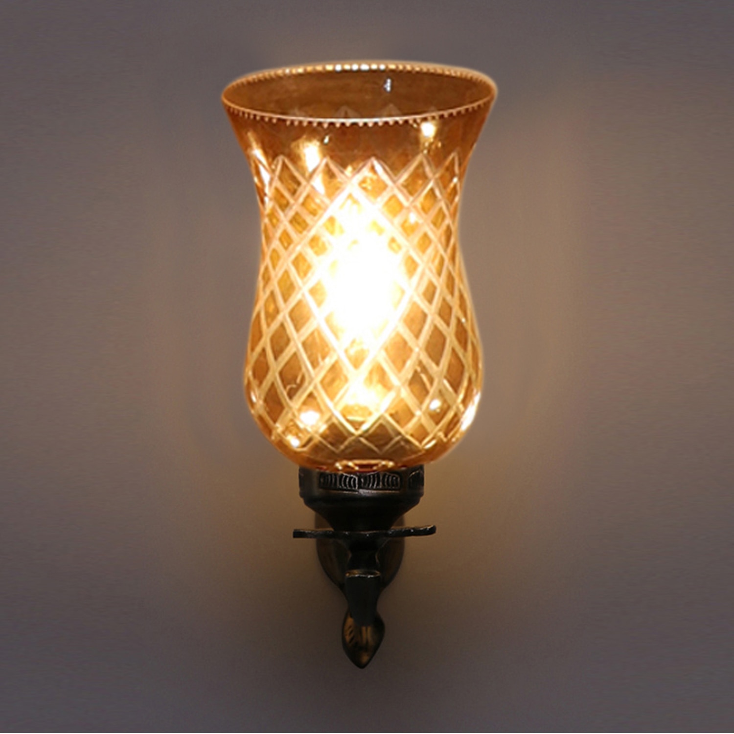 Devansh Metal Electric Wall Light in Antique gold Colour with Lavender Shade Count of 1 Light - Devansh