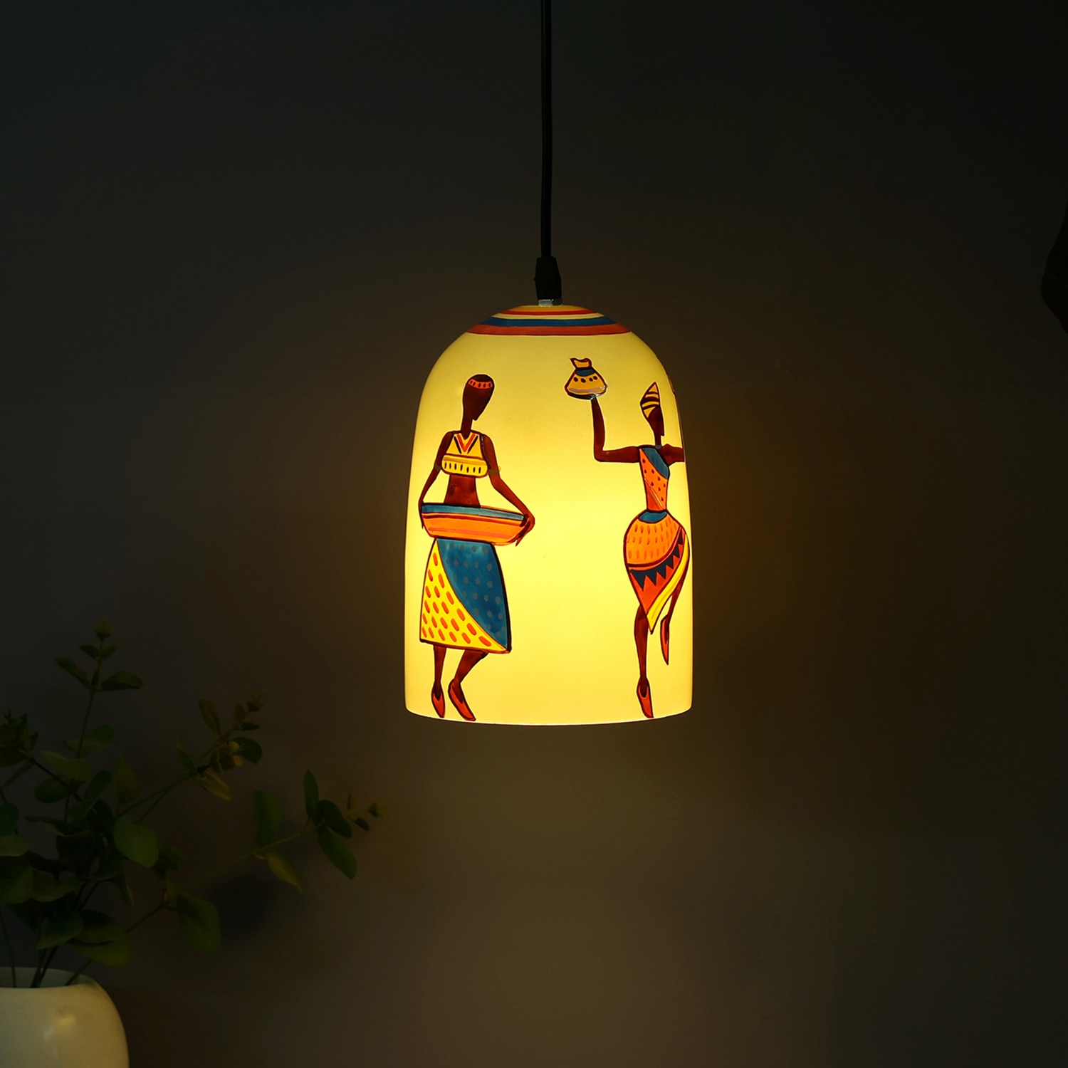 Folk Vibes Glass Electric Hanging Light in White Colour - Posh N Plush