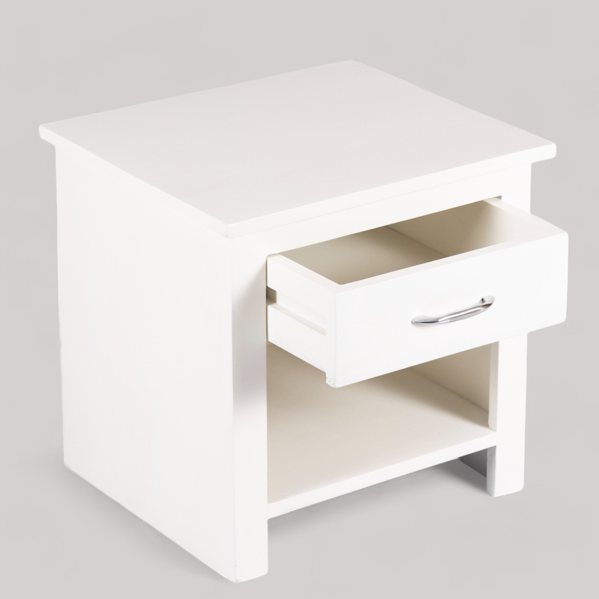 Luxnest Sheesham Wood Accent Bedside Table End Table In White Pu Enamel