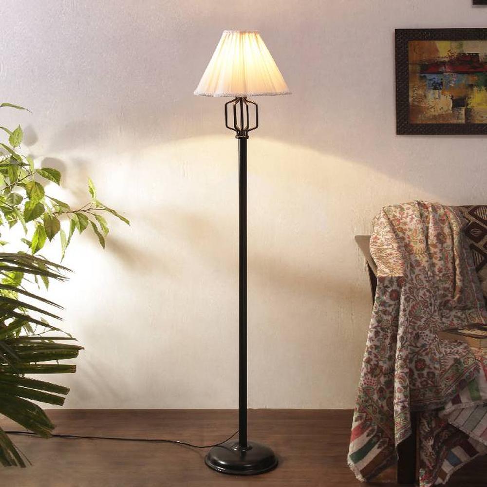 Wren Off White Fabric Floor Lamp with Black Iron Base