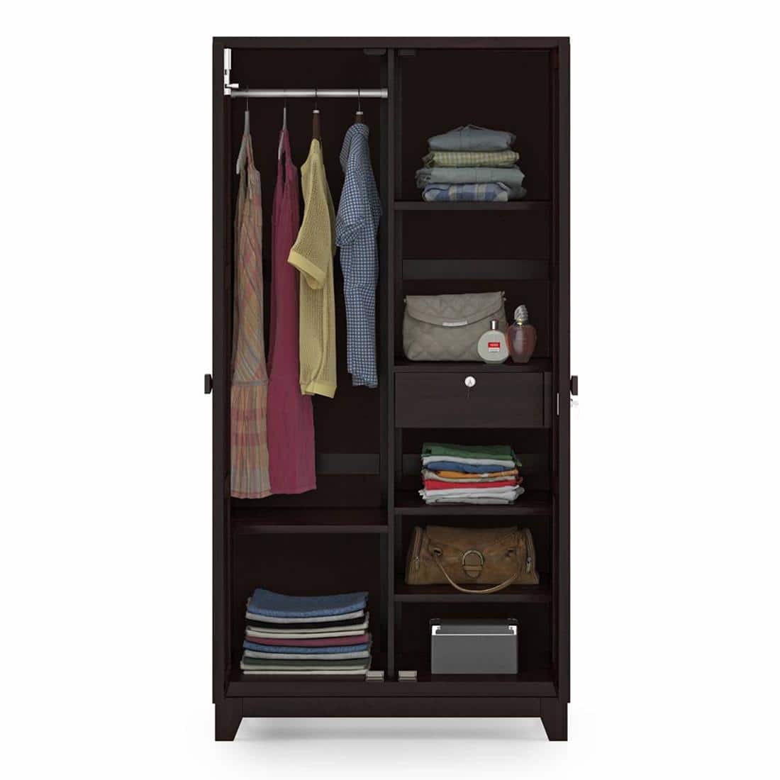 Magellan Solid Wood 2 Door Wardrobe in Mahogany Finish