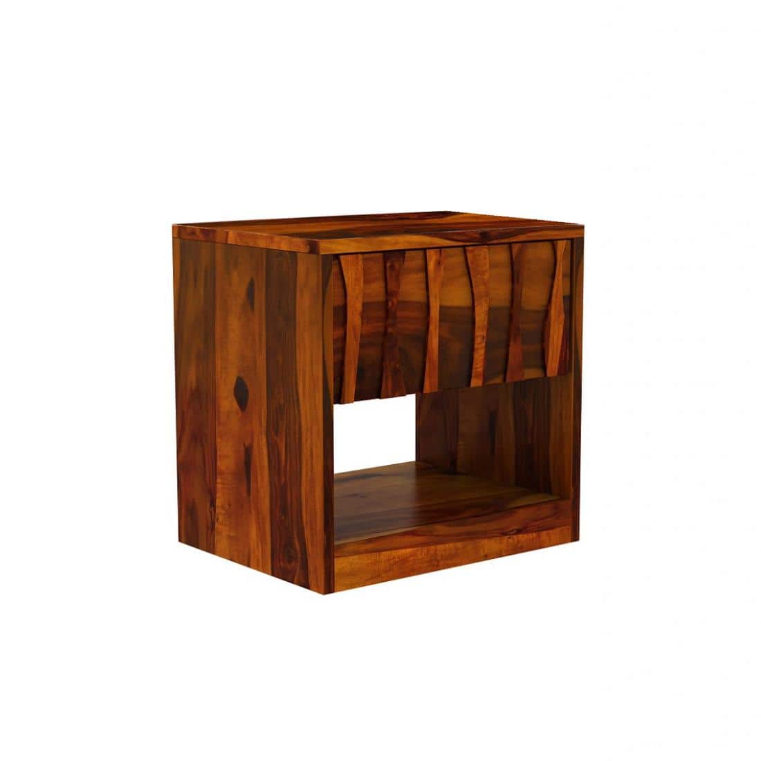 Wave Solid Wood  Bedside Table in Honey Finish