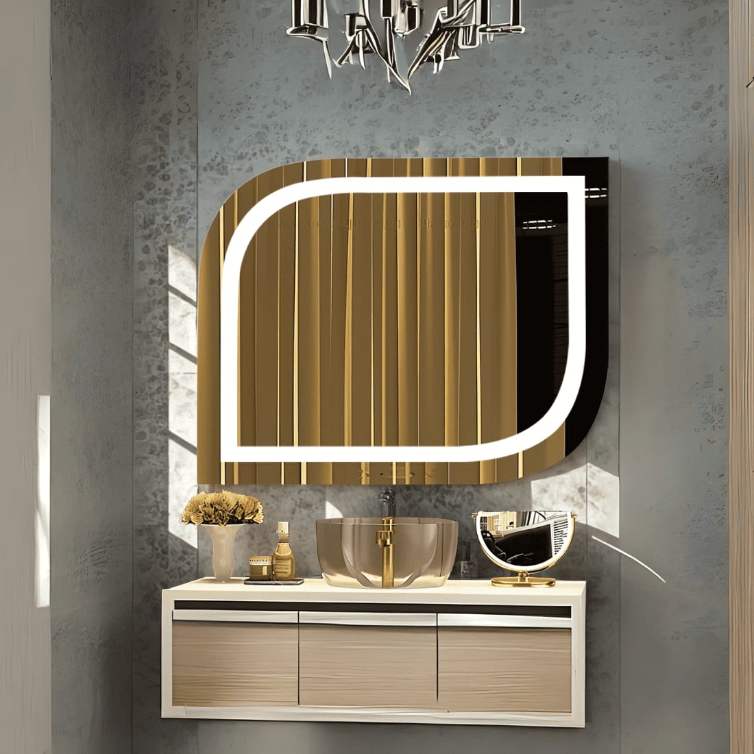 LED Elegant Square Mirror - Modern Illuminated  Mirror with Soft LED Lighting