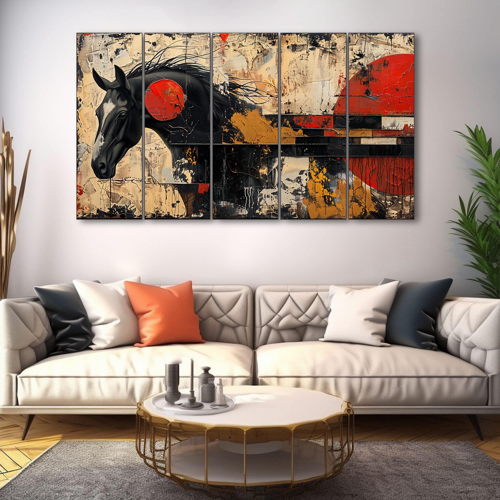 The Castle Decor Modern Horses Wall Painting Wooden Framed 27x48 Inch (Style 1) - The Castle Decor