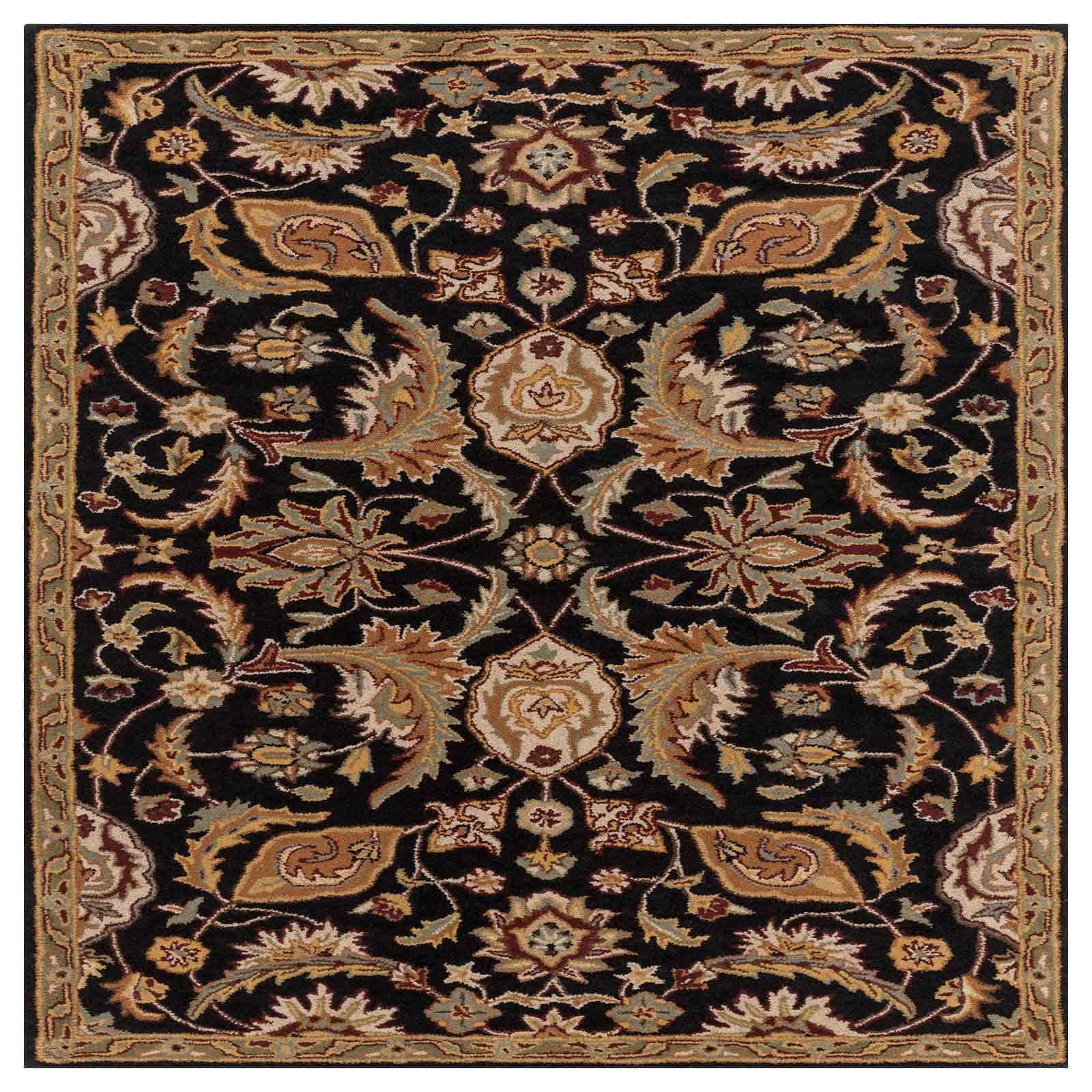 Black Floral Wool 8x11 Carpet
