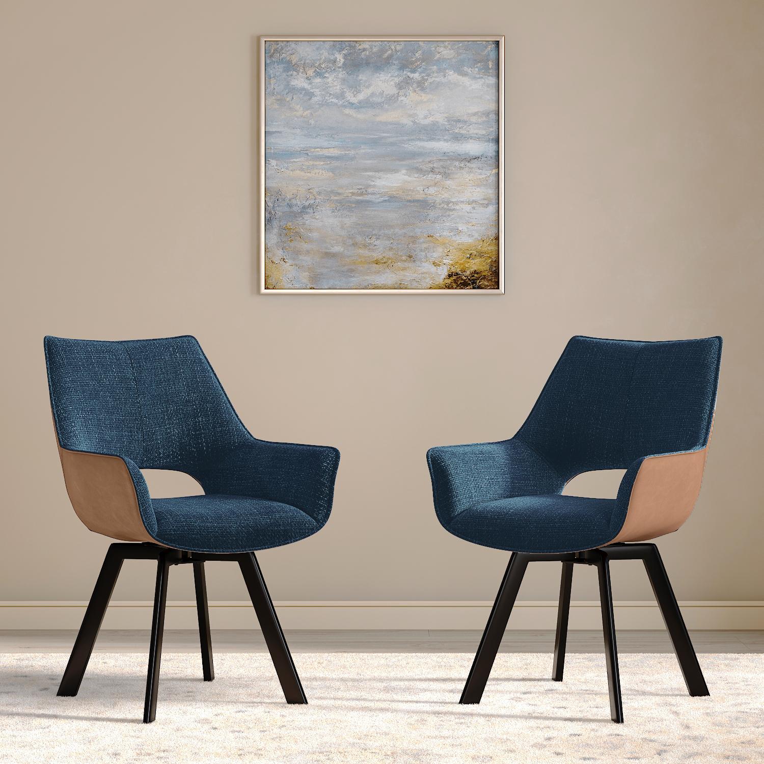 Casey Swivel Engineered Wood Dining Chair Set of 2 in Blue and Tan