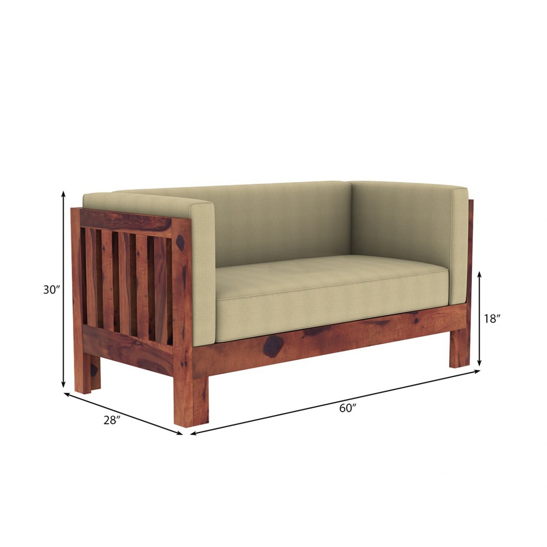 Prashiv 2 Seater Wooden Sofa (Creame Colour, Teak Finish)