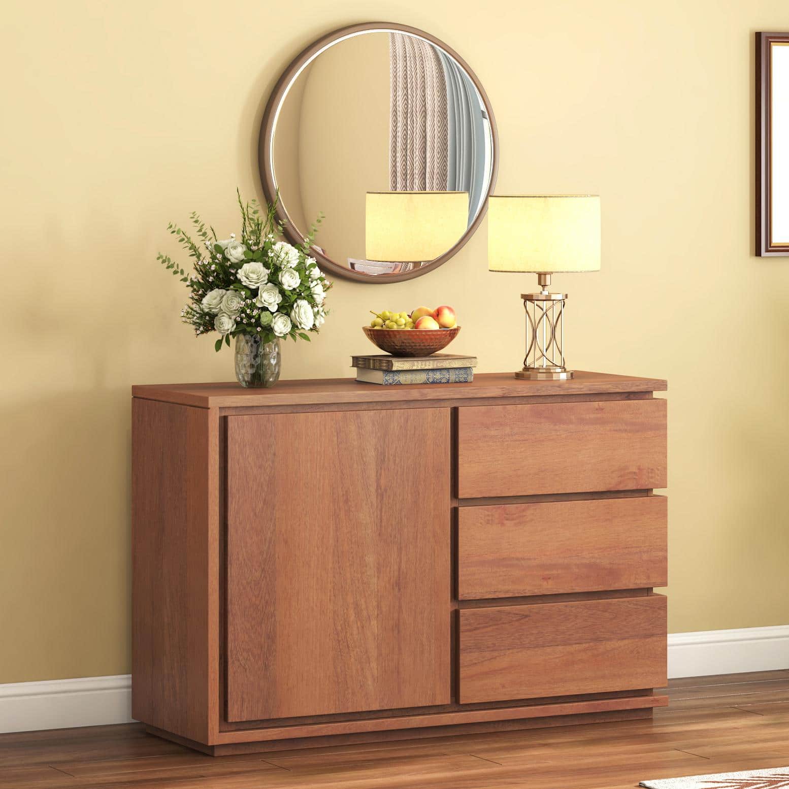 Vector Solid Wood Sideboard in  Amber Walnut Finish