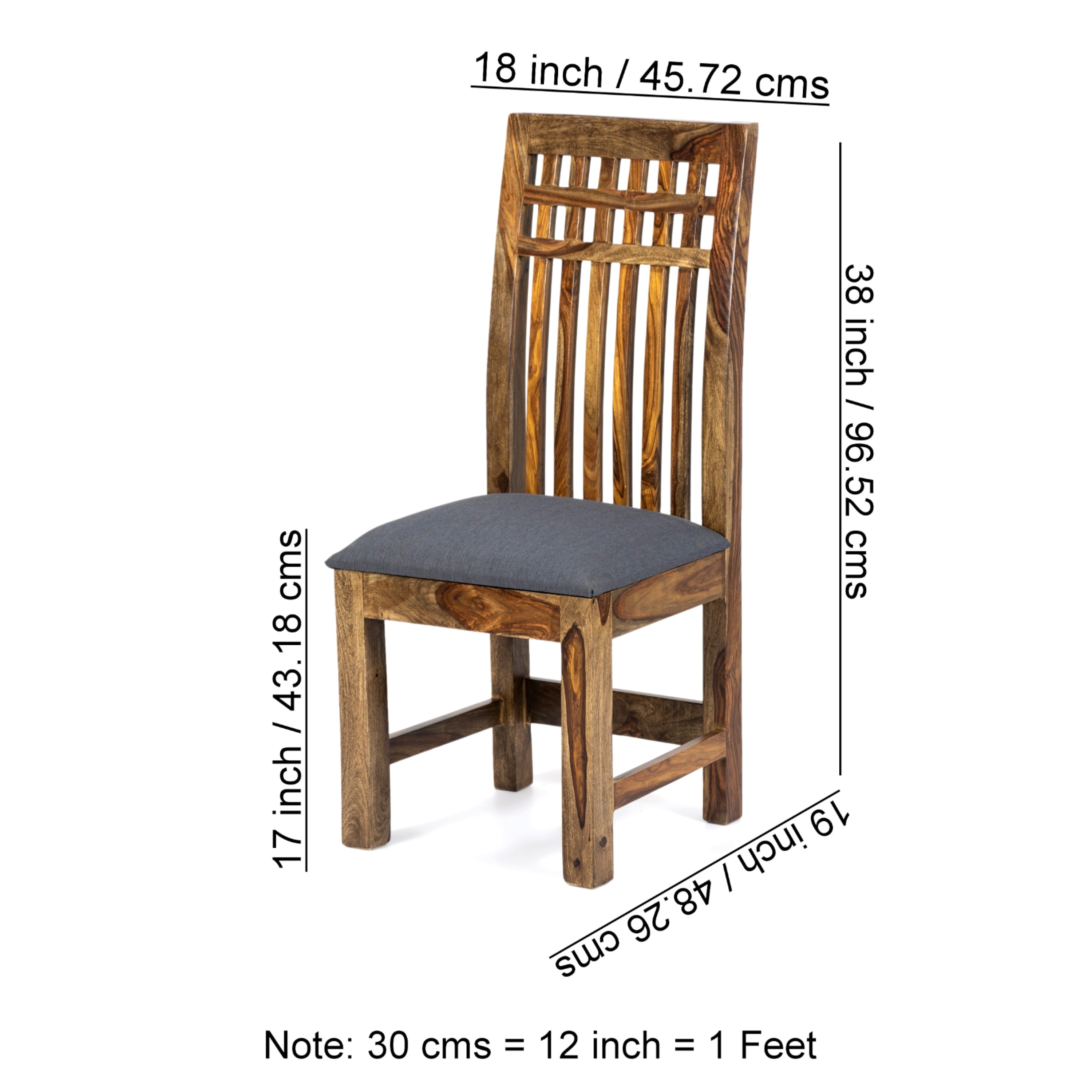 Columbus wood Dining Chair in Anchor Grey Fabric Cushioning with TEAK FINISH