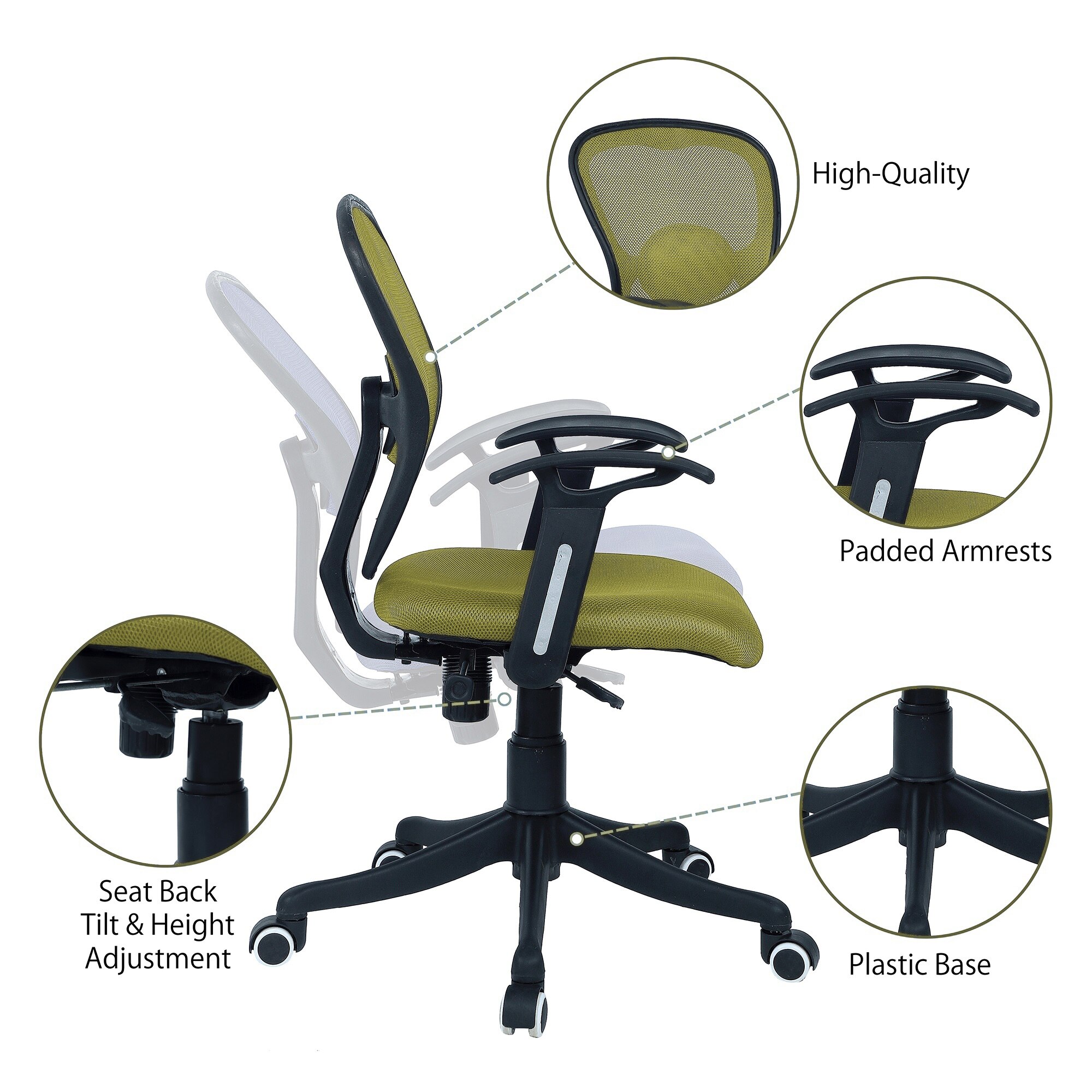 Aaeroa Low Back Ergonomic Chair in Pearl Green Colour