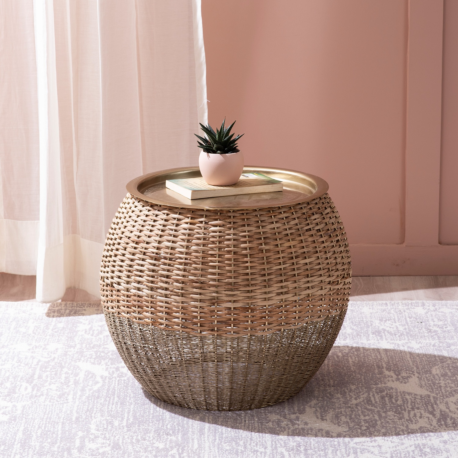 Opulent Rattan and Gold Table - Nestroots