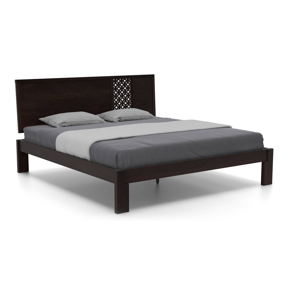 Alaca Solid Wood Queen Size Bed In Mahogany Finish