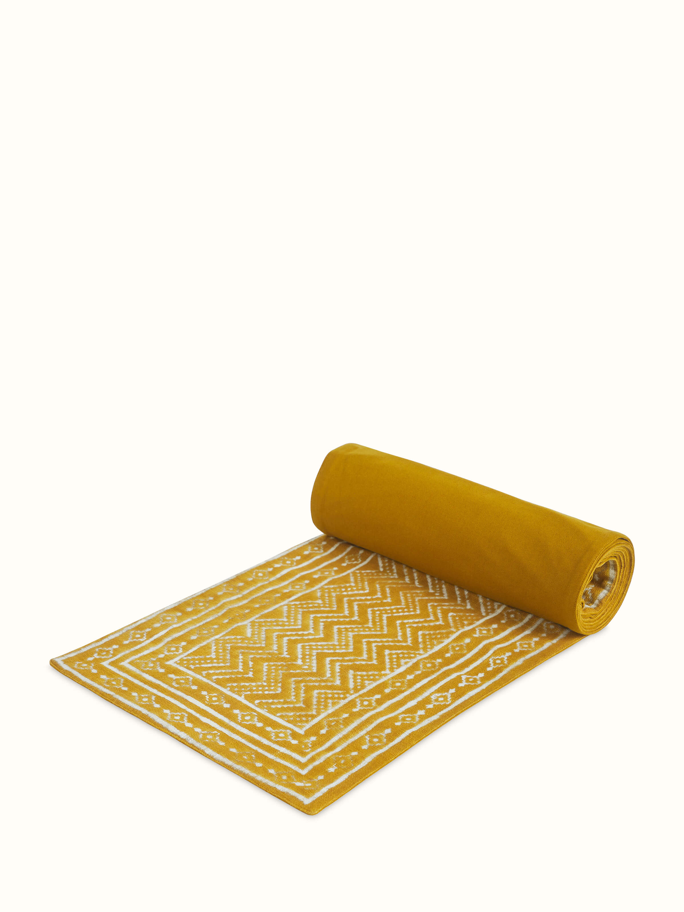 Puspita Ochre Cotton Dabu Hand Block Printed Table Runner 6 Seater