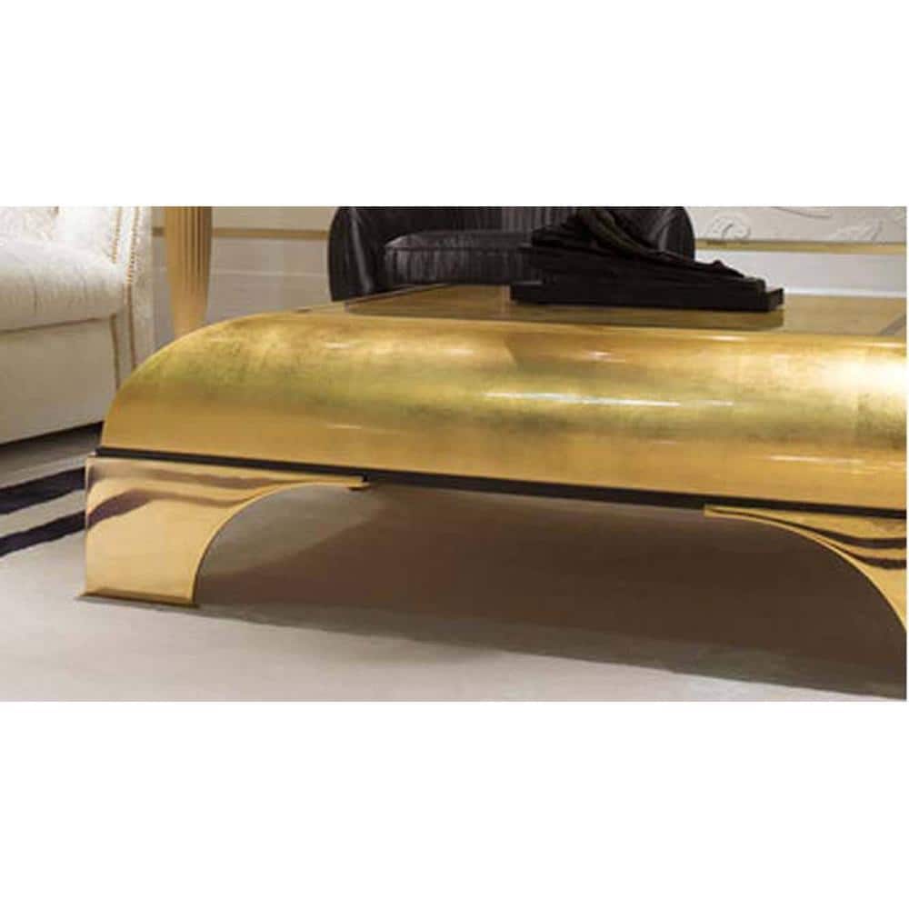 Megacosm High End Coffee Table In Golden Leafing Curvy Legs In Electroplated Brass Finish