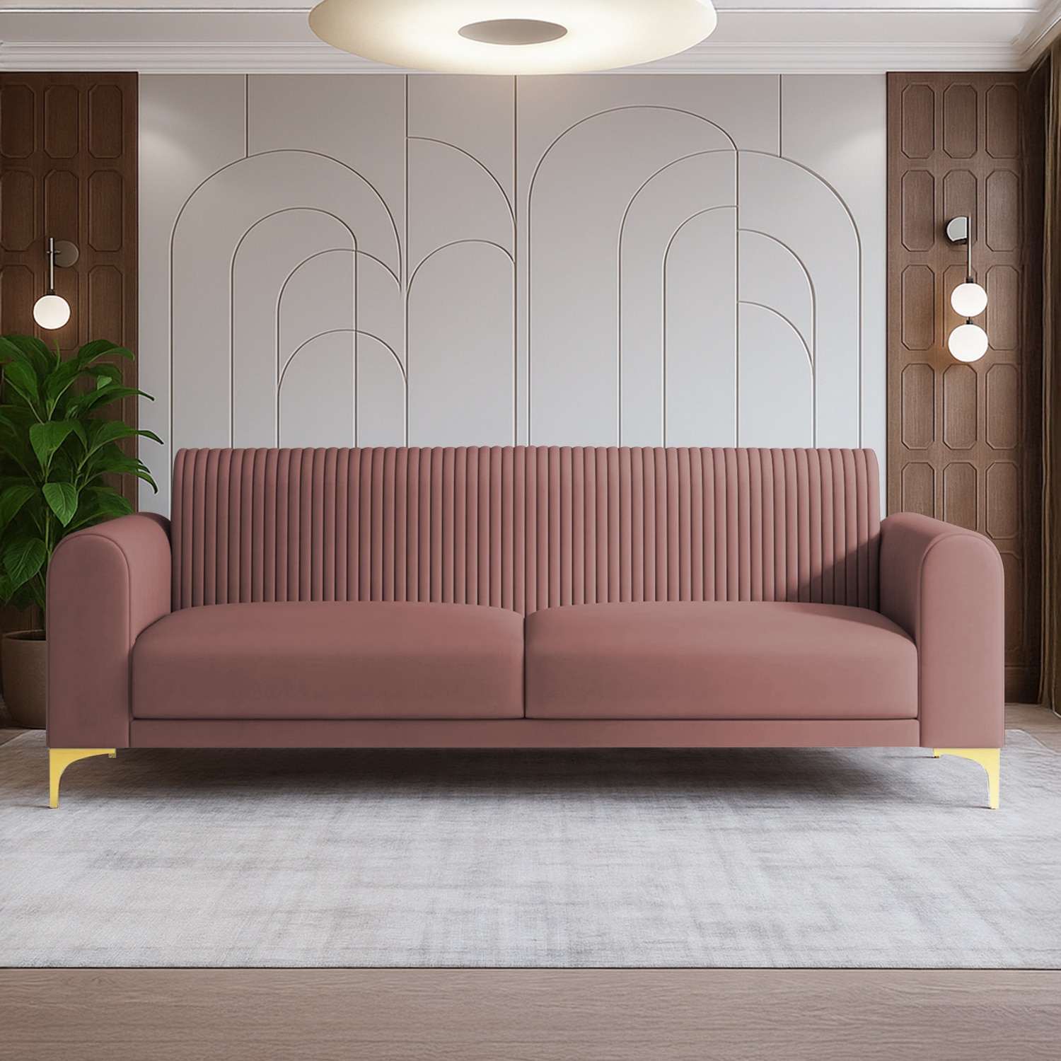 Veniza Velvet 3 Seater Sofa In Peech Colour