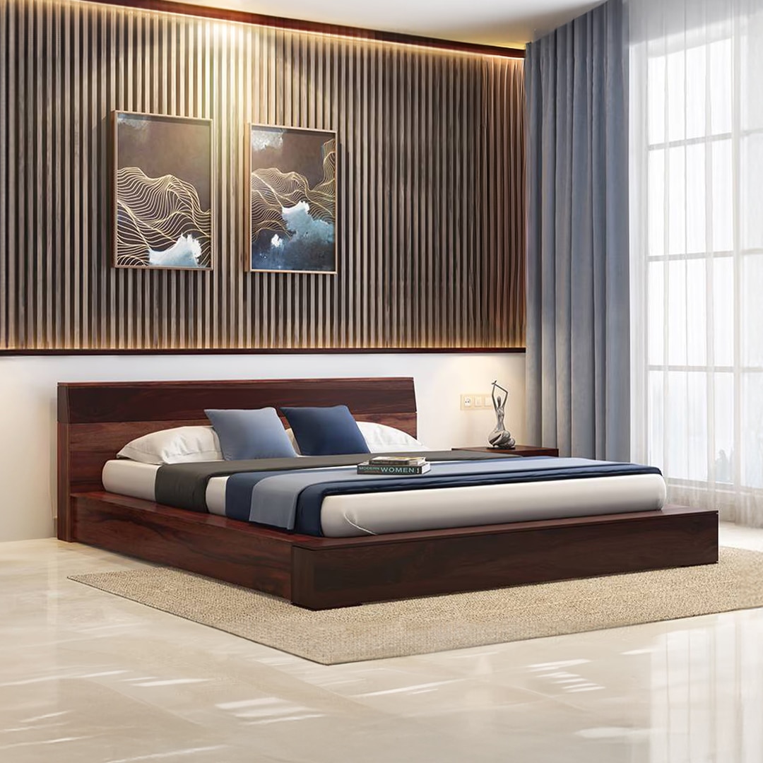 Duetto Solid Wood Queen Size Bed In Two Tone Finish