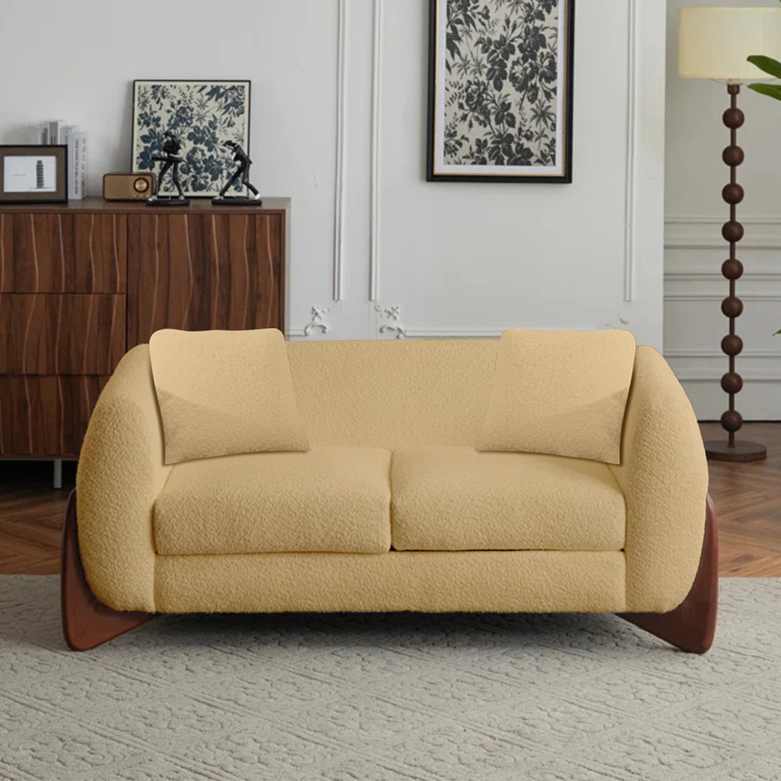 Amala Velvet 2 Seater Sofa Beige in Colour