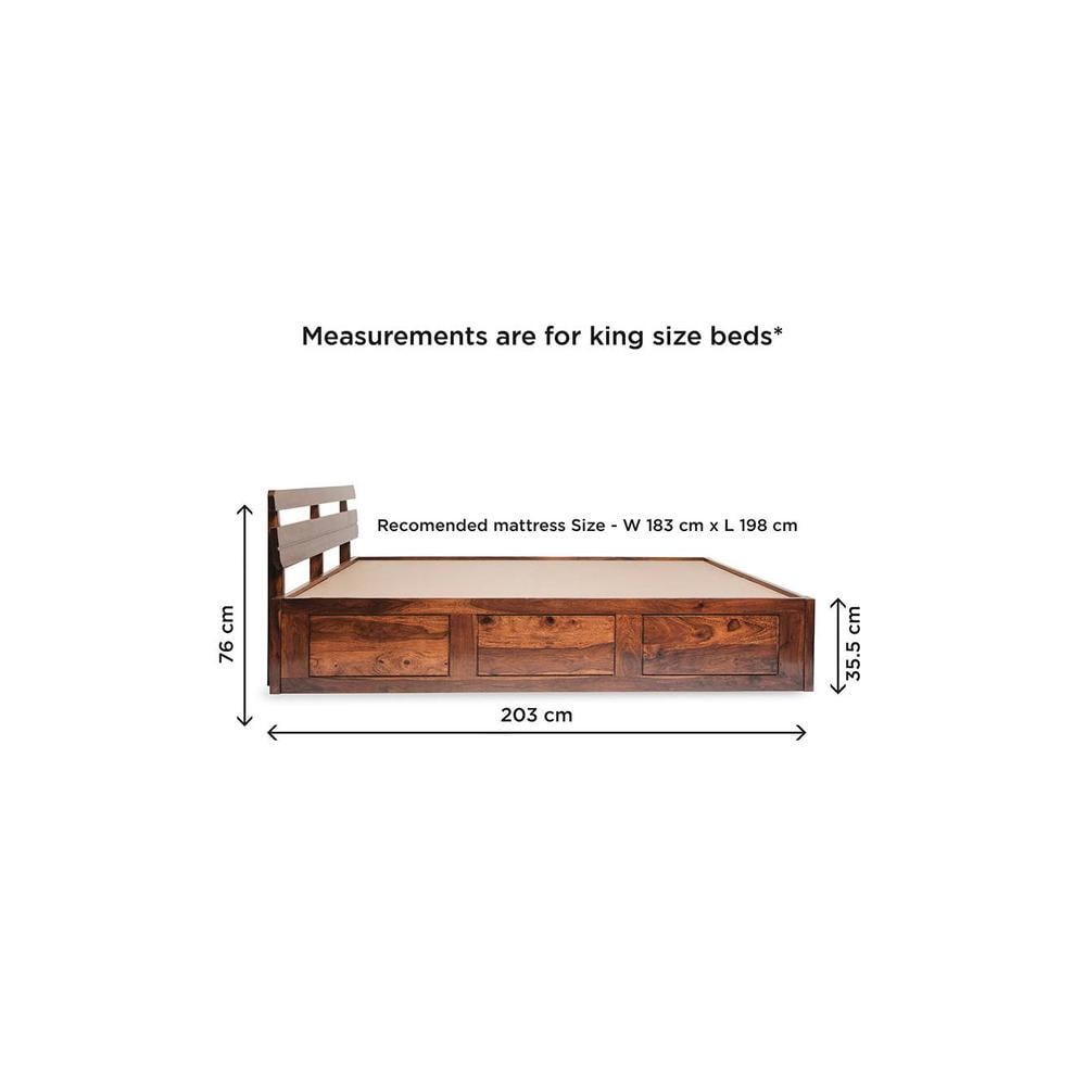 Admire Solid Wood King Size Box Storage Bed In Honey Finish