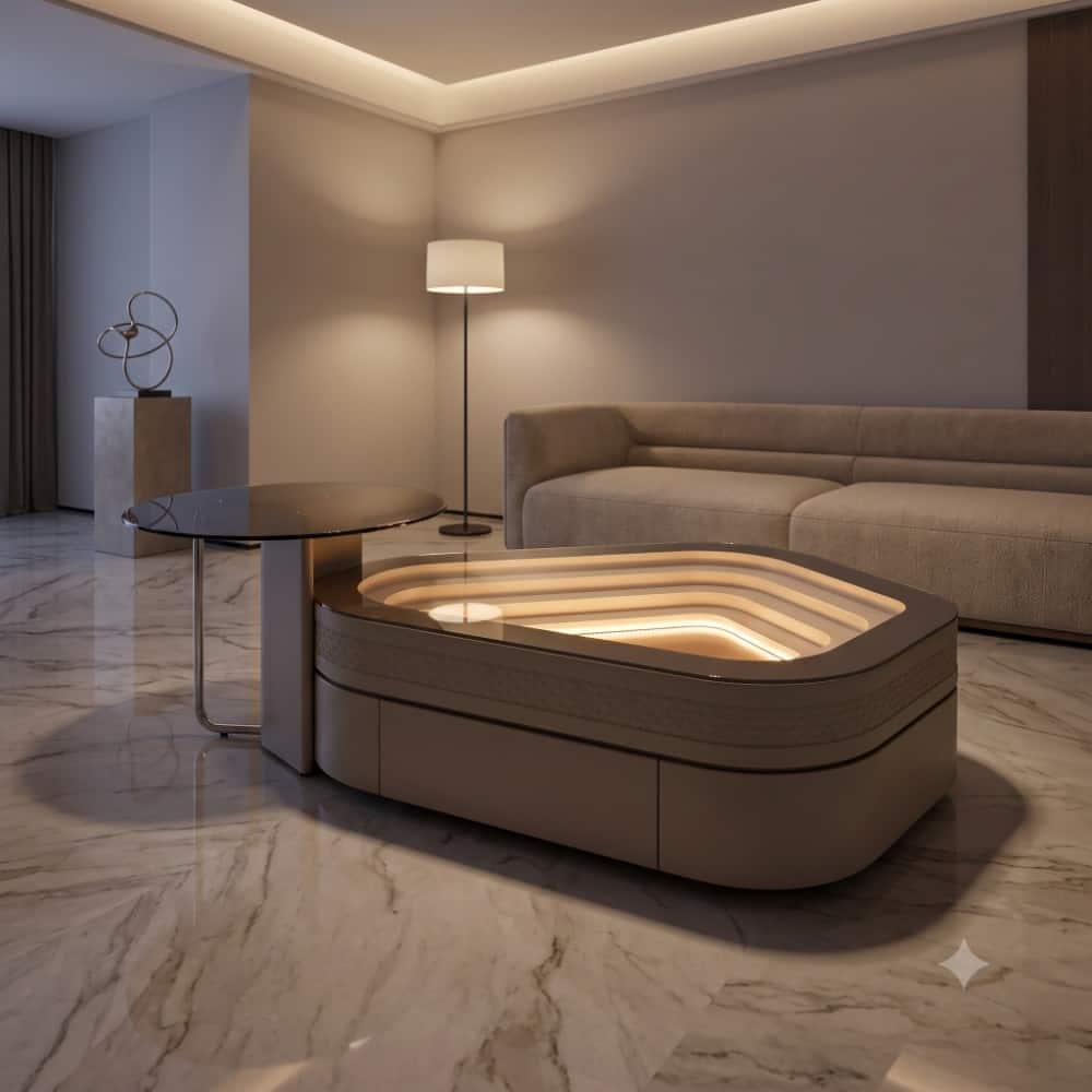 The Lumina Terraced LED Coffee Table with Smoked Glass Accent