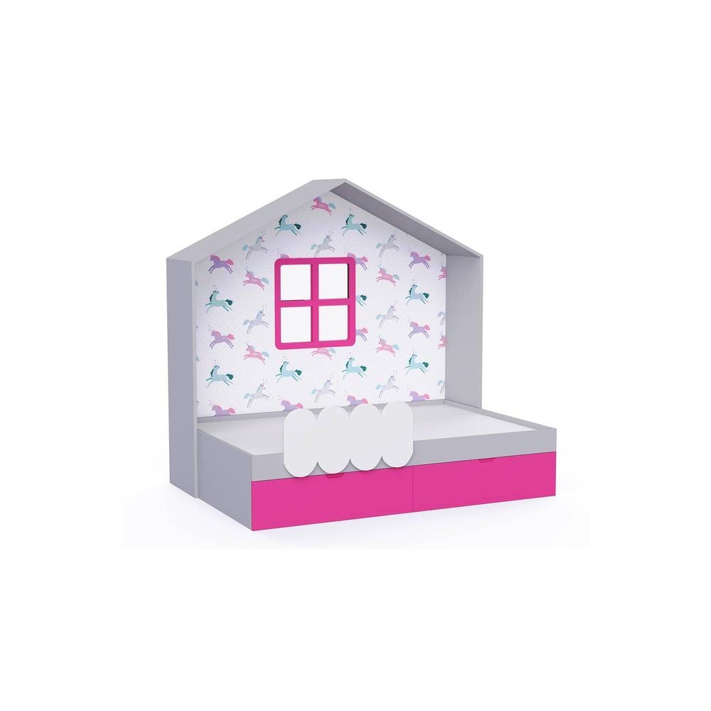 Little Hut Engineered Wood Drawer Storage Bed in White Colour