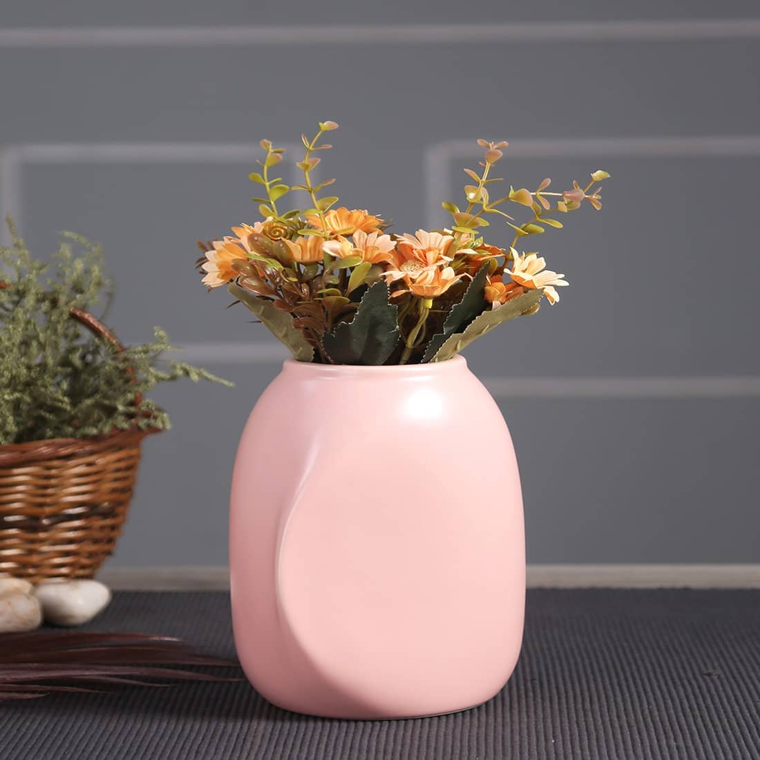 Solid Ceramic Vase in Pink Colour