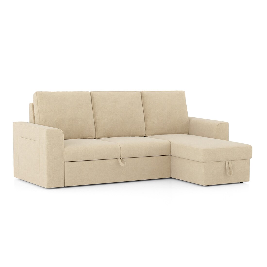 Kowloon Sectional Sofa Cum Bed with Storage in Sandshell Beige