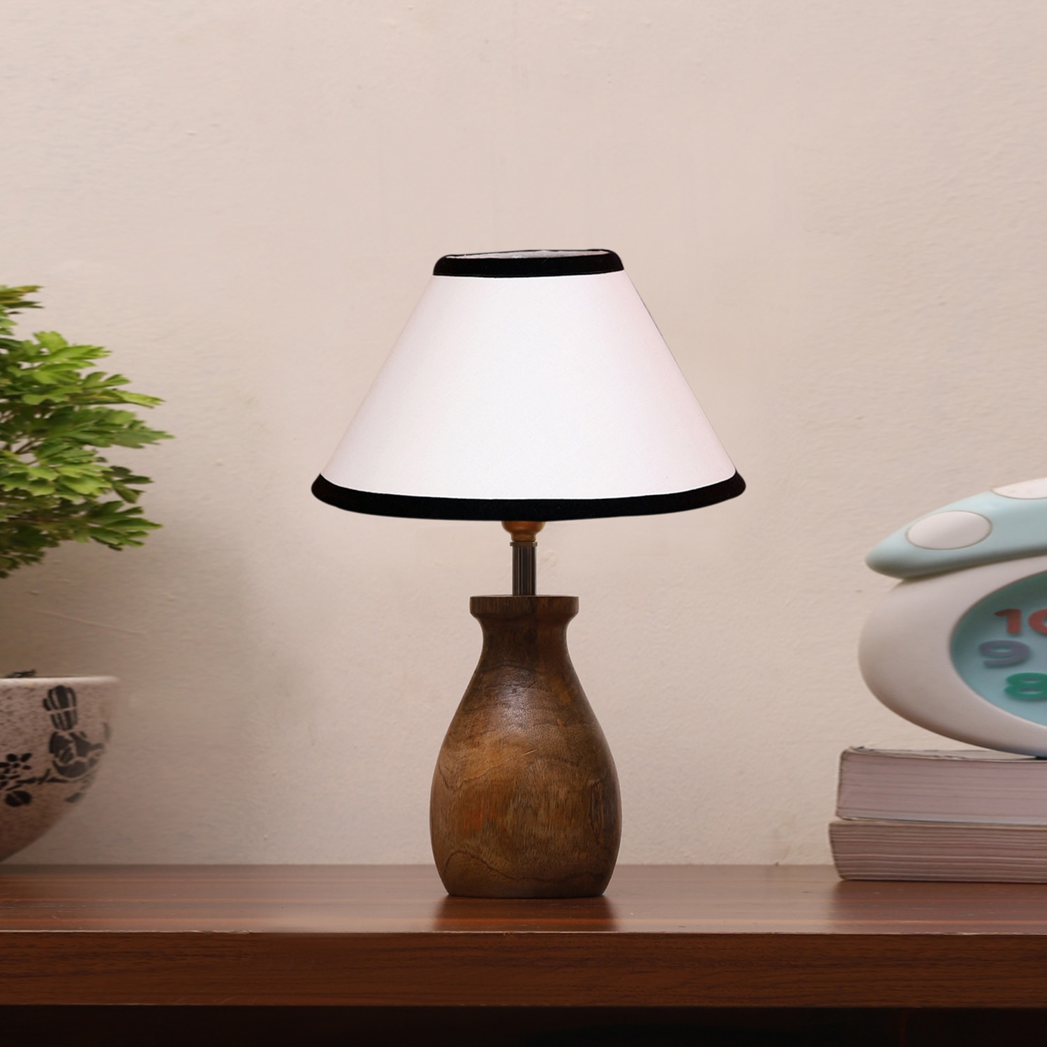 Devansh Multicolor Cotton Table Lamp With  Wood Natural Base (10X12.5 Inches)-31 - Devansh