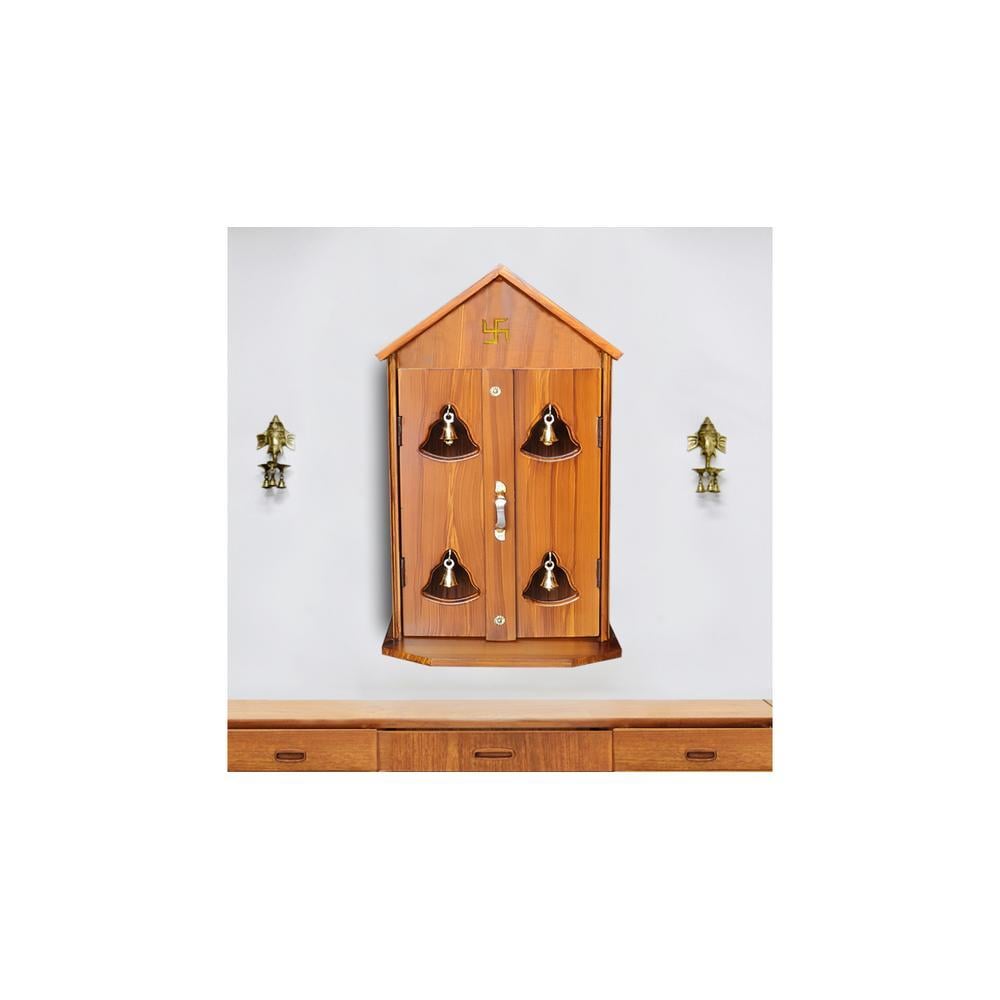 shravya engineered wood prayer unit in teak finish