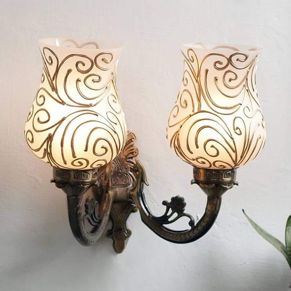 Gypsy Antique Metal Double Wall Mounted Lamp with Multicolor Mosaic Glass