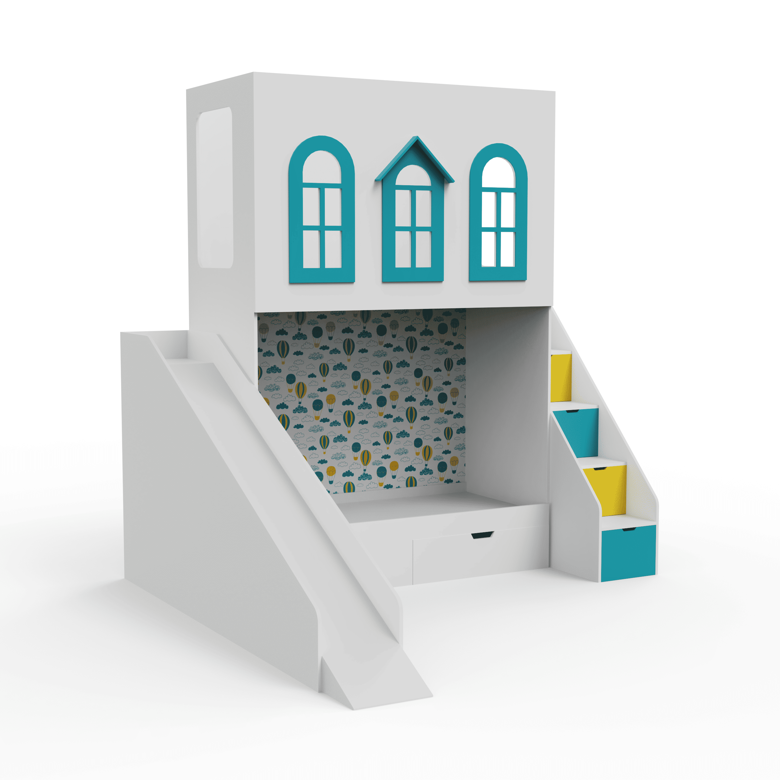 Castle Play House Bunk Bed With Slide 6X4 (Manual Box Storage) In White Colour